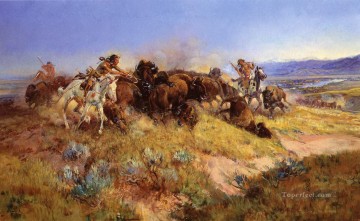 アメリカインディアン Painting - バッファロー狩り no 40 1919 チャールズ マリオン ラッセル アメリカン インディアン